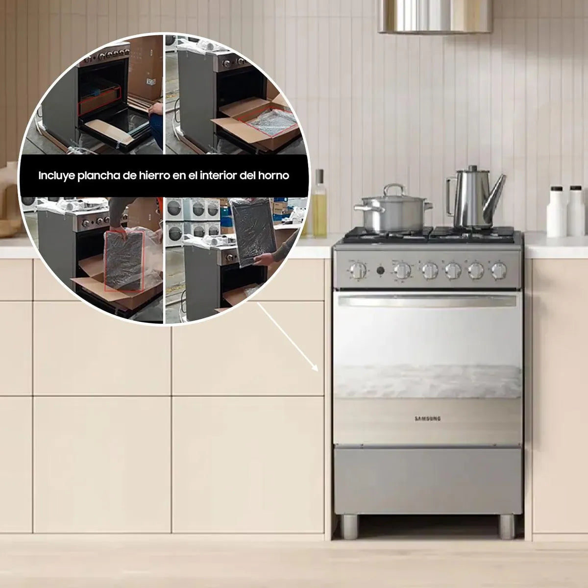Cocina a Gas 4 Quemadores Samsung NX24BG57413SZS, Gris