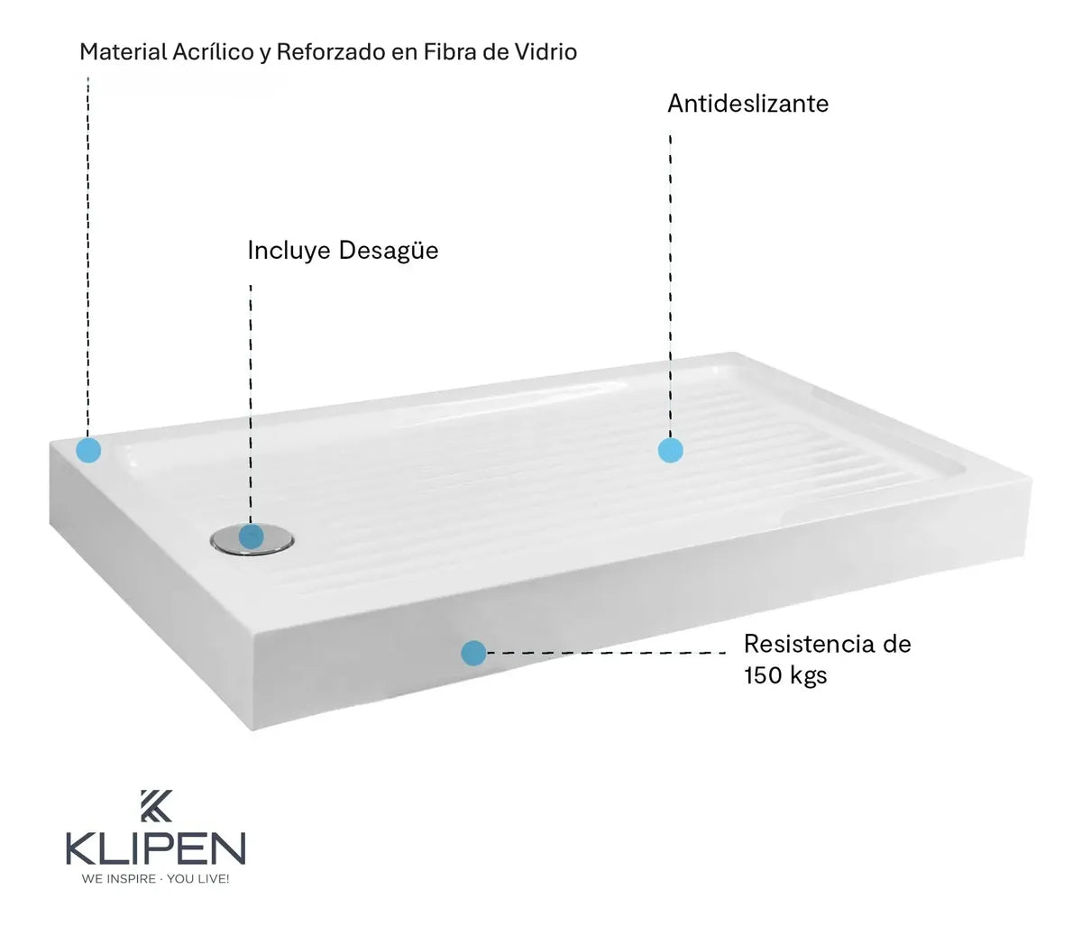 Receptáculo Zen con Desagüe Klipen 1000x700mm Blanco