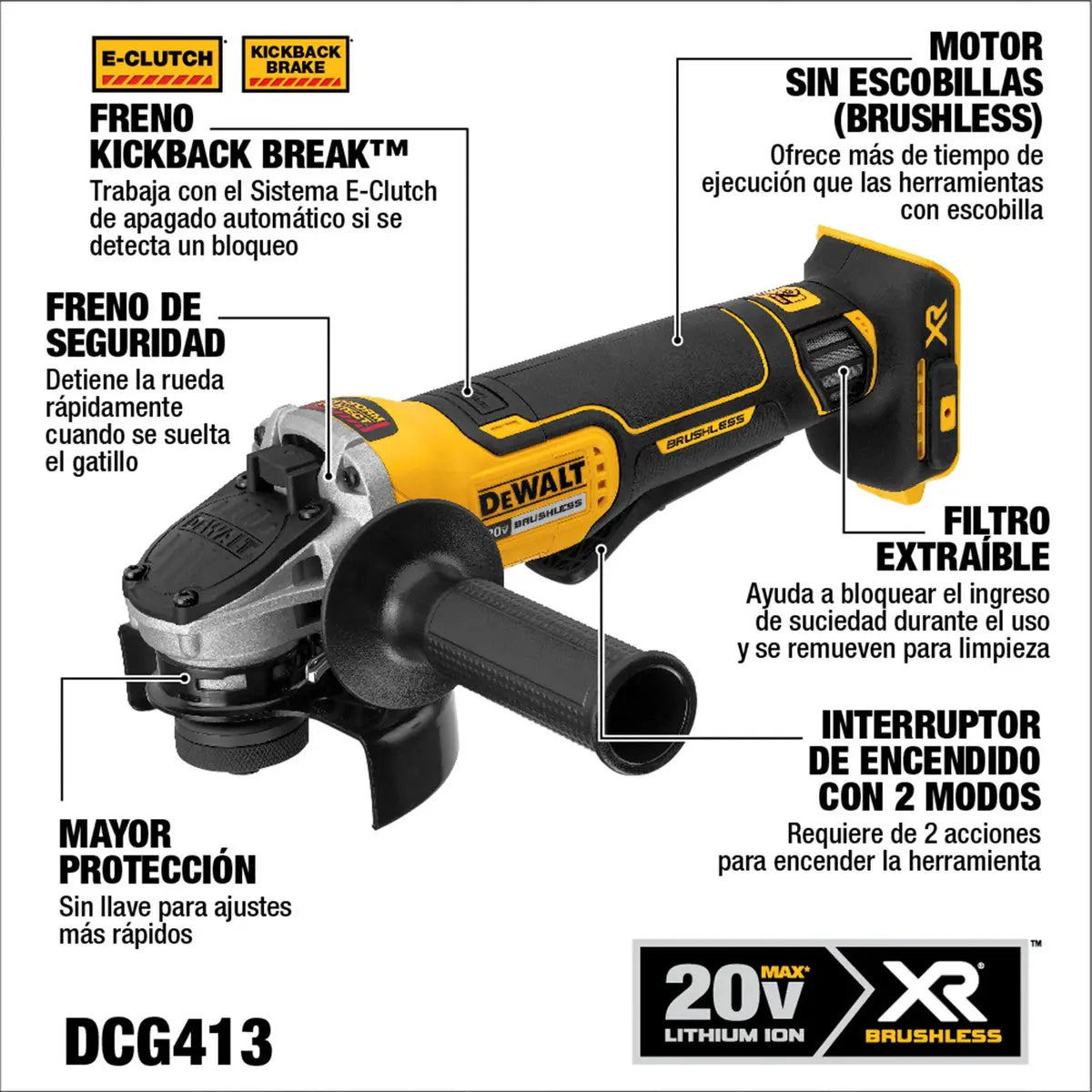 Esmeriladora Angular DEWALT 20V MAX – 4-1/2" (115 mm), DCG413B