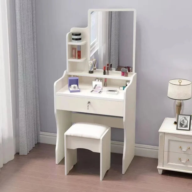 Tocador Feixiang Elegante con Espejo y Taburete 206 Blanco