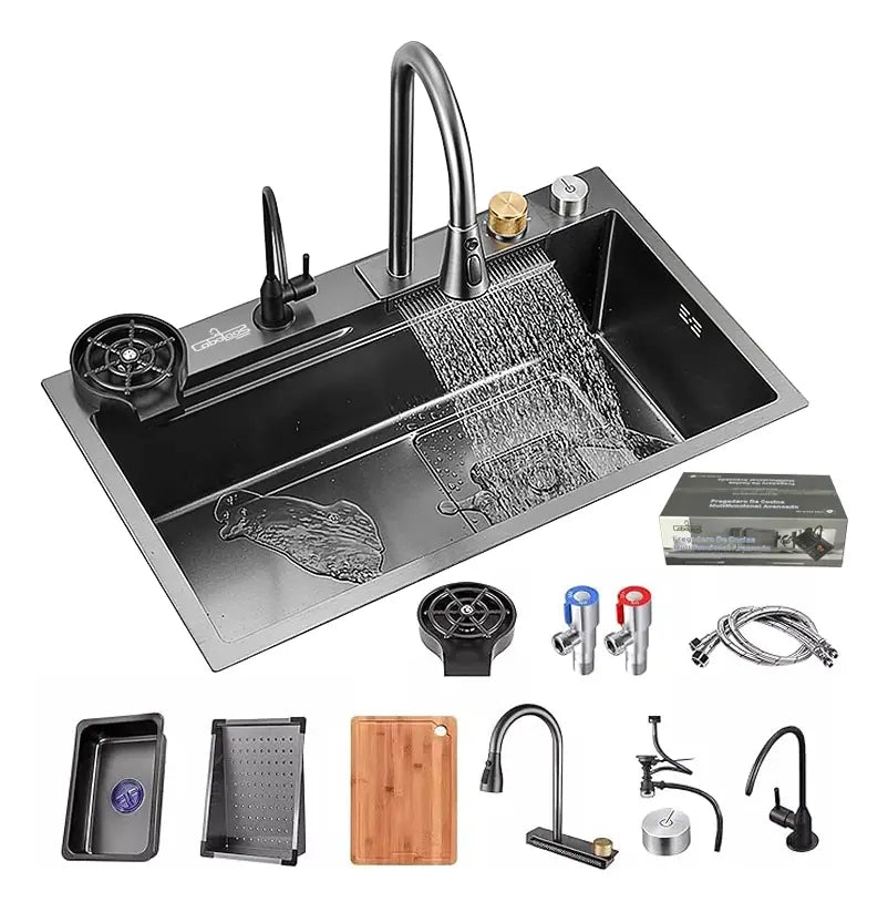 Fregadero de Cocina Empotrado Labalabs Multifuncional Avanzado Negro 80x45cm