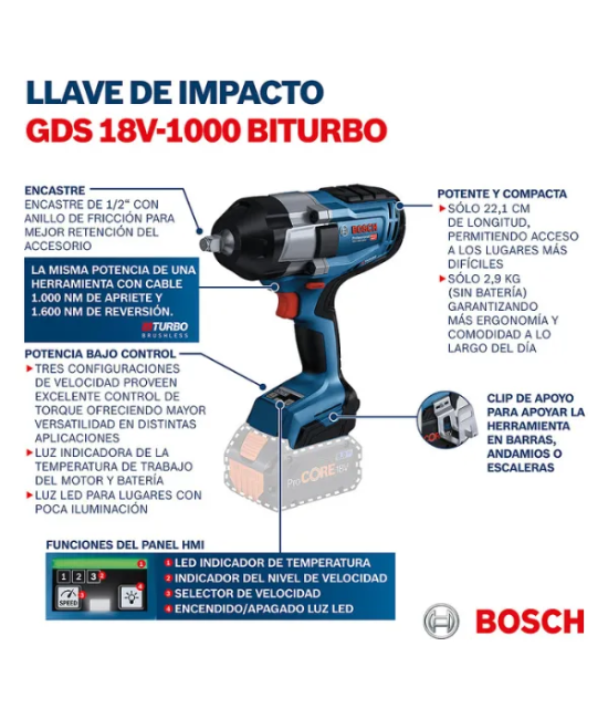 Llave De Impacto Inalambrica Bosch Gds 18v-1000