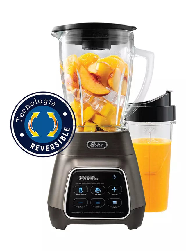 Licuadora Oster BLSTPYG1312XBG con Tecnología Reversible, Jarra de Vidrio 1.5 L y Vaso Portátil 750 ml