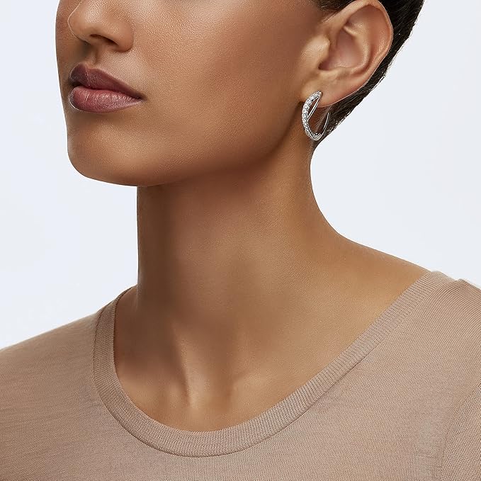 Aros De Aro Twist, , baño De Rodio Swarovski White - Rhodium Plat Femenino