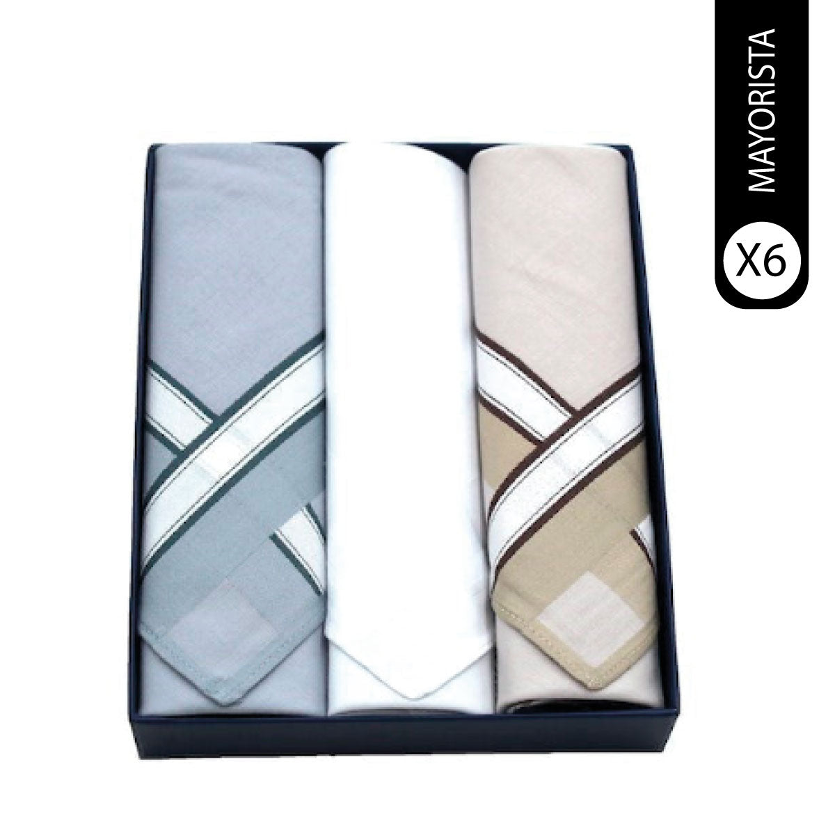 Pack de 6 cajas de 3 pañuelos bolsillo algodón