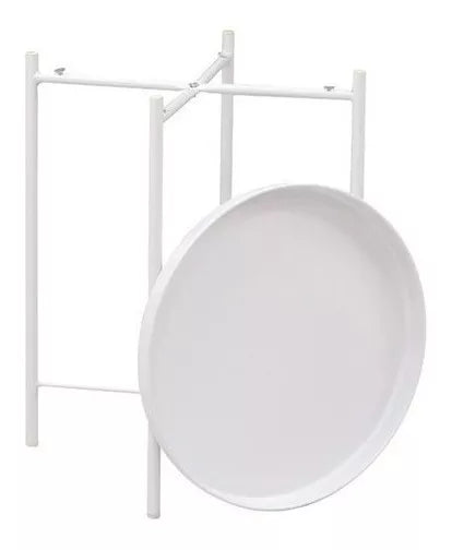 Mesa Auxiliar Redonda Begonia Blanca Práctica Industrial Color Blanco