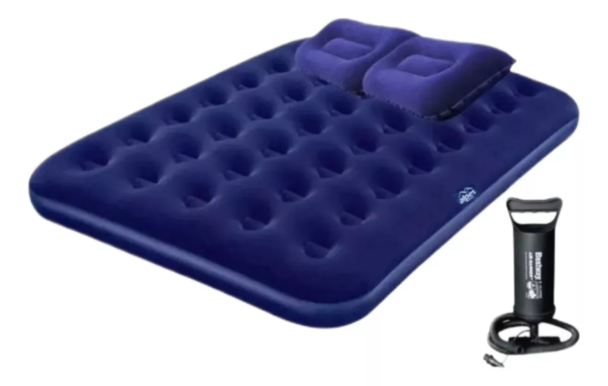 COLCHÓN INFLABLE 2 PLAZAS + INFLADOR + 2 ALMOHADAS BESTWAY