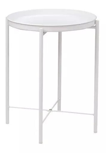Mesa Auxiliar Redonda Begonia Blanca Práctica Industrial Color Blanco