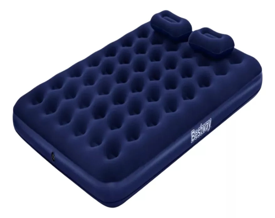 COLCHÓN INFLABLE 2 PLAZAS + INFLADOR + 2 ALMOHADAS BESTWAY
