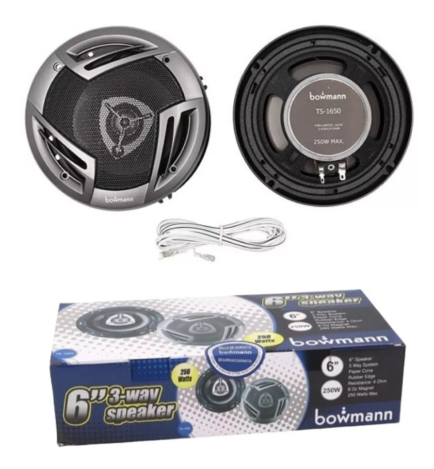Parlante Auto Bowmann Ts-1650 3Vias Negro 16Cm-250W