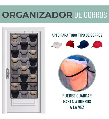 Organizador De Gorras Casatua Colgante / Puertas Gris 24 Bolsillos (67.5X163Cm)