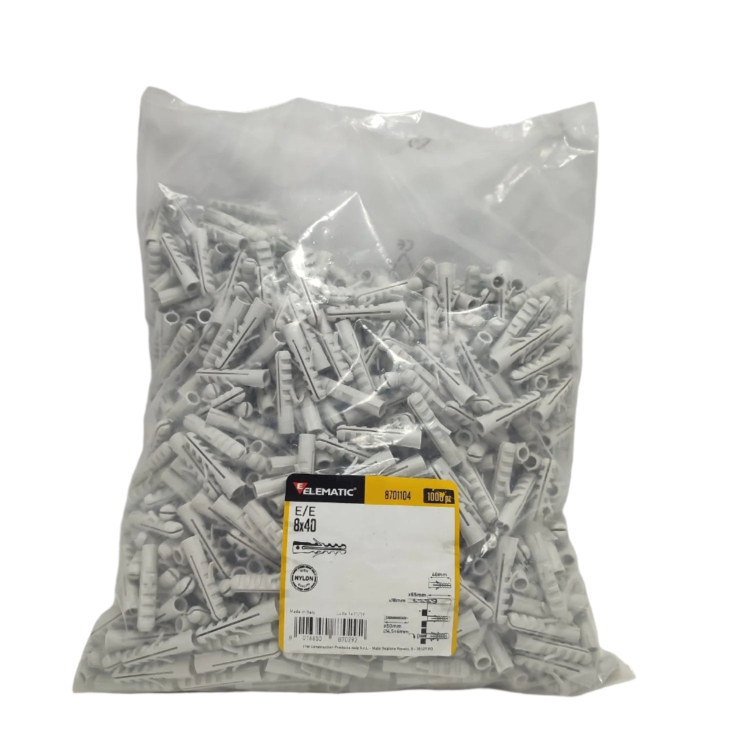 Tarugo de Expansión Nylon Elematic 8701104 E/E 8x40 Gris 1000 unidades