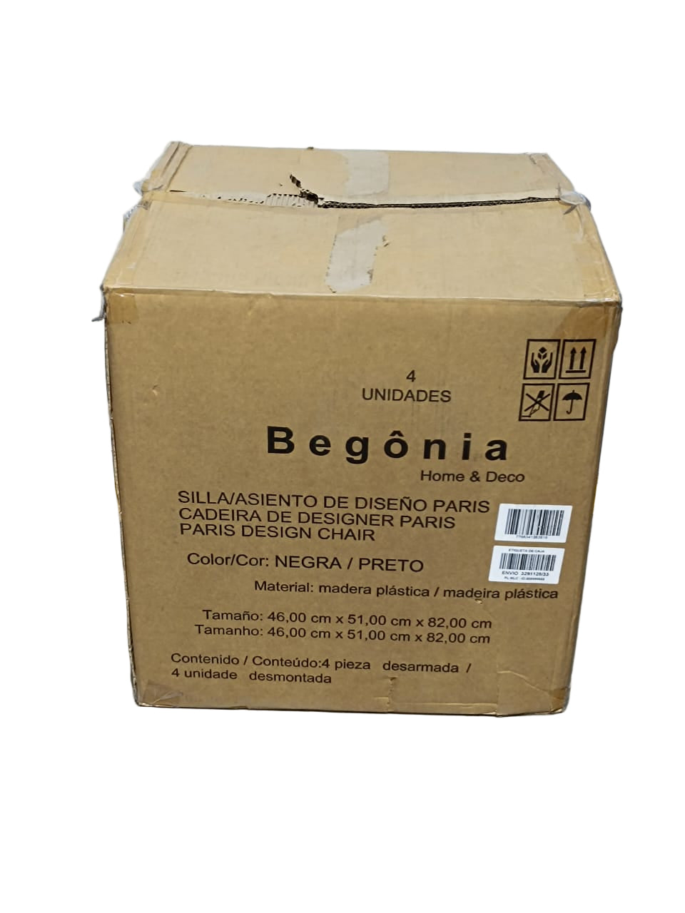 Pack De 4 Sillas Begonia Negra 4 Unidad 46X51X82CM