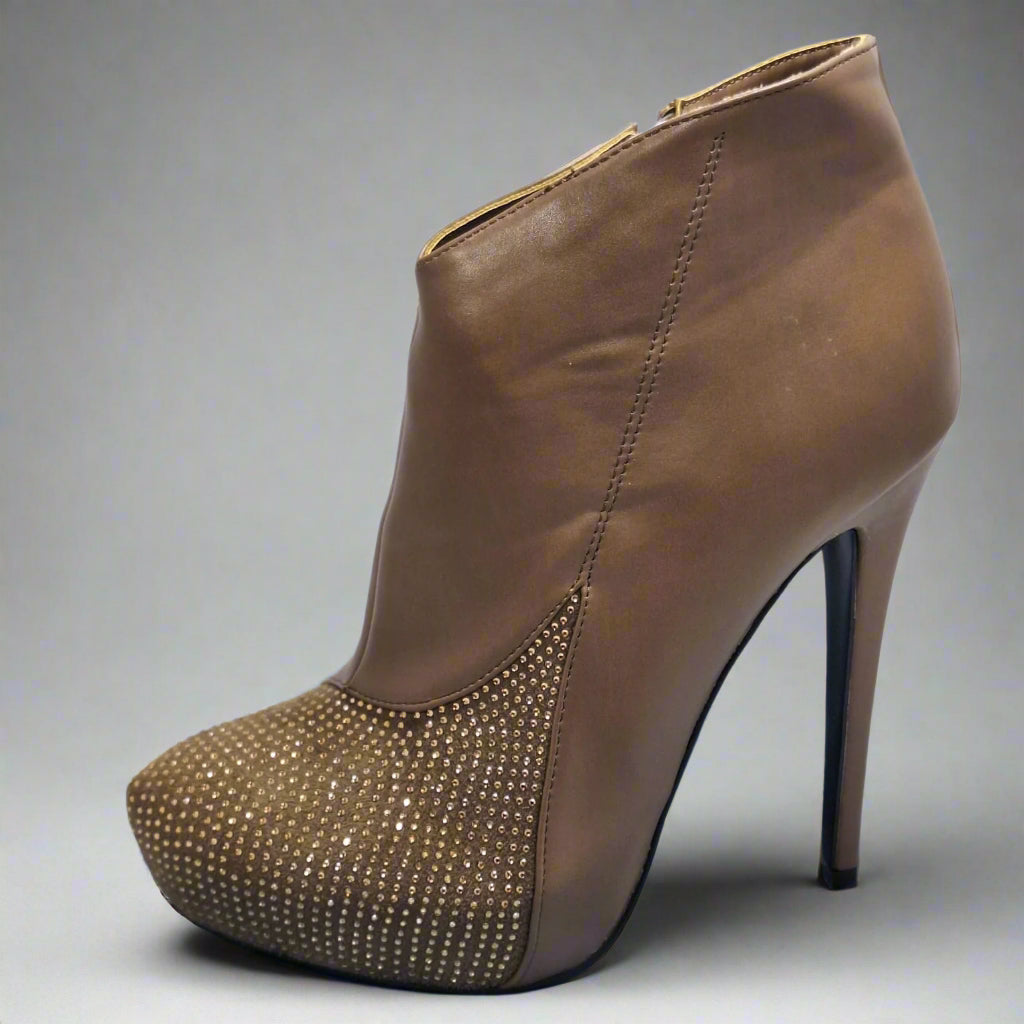 Zapato Brillos Taco Y Plataforma 10c Caqui 40