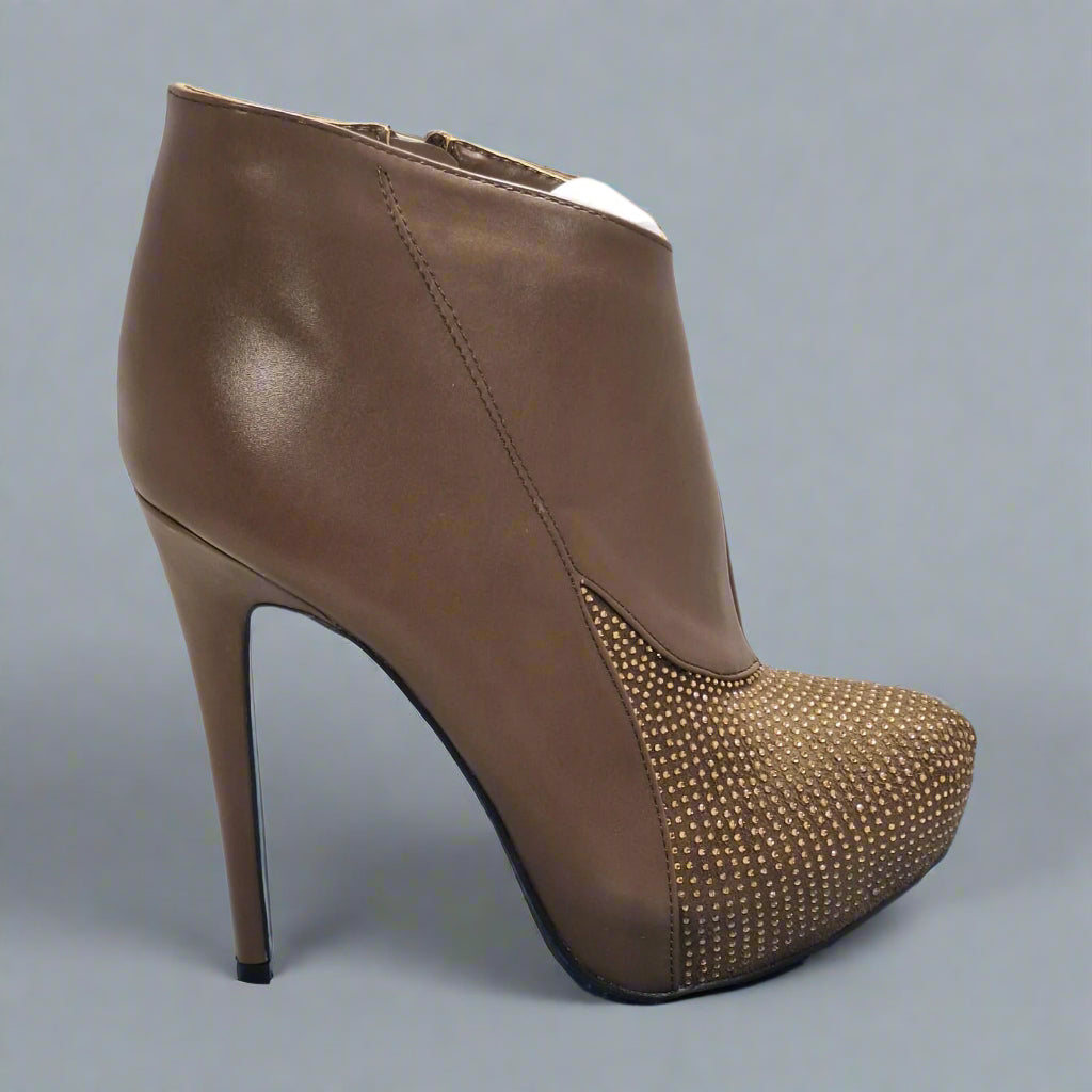 Zapato Brillos Taco Y Plataforma Generico 10c Caqui 39