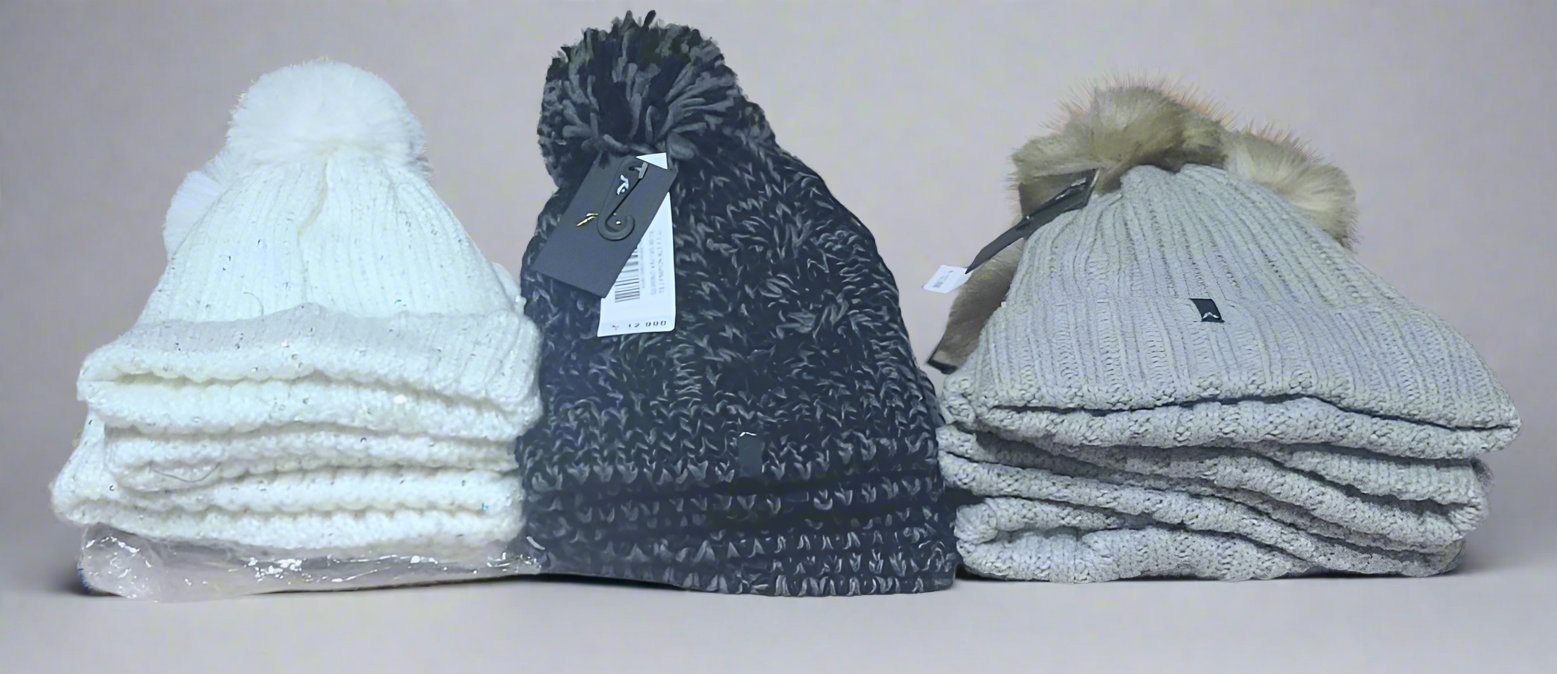 PACK DE GORROS DISTINTAS MARCAS LANA NEGRO PLOMO BLANCO 12 UNIDAD UNISEX