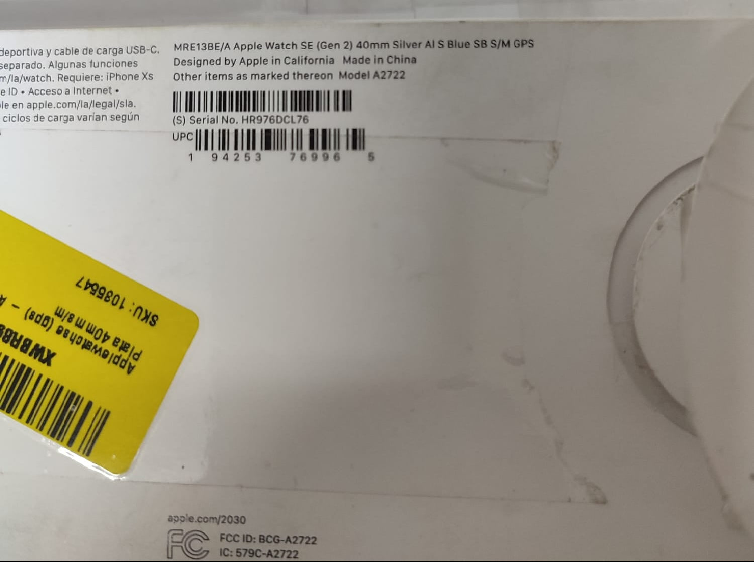 Reloj Apple Watch Se (Gen 4) A2722 Silver Al S Blue