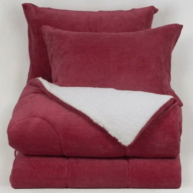 Plumon Sherpa Lisos + Funda De Almohada Mashini Coral 1.5 Plz