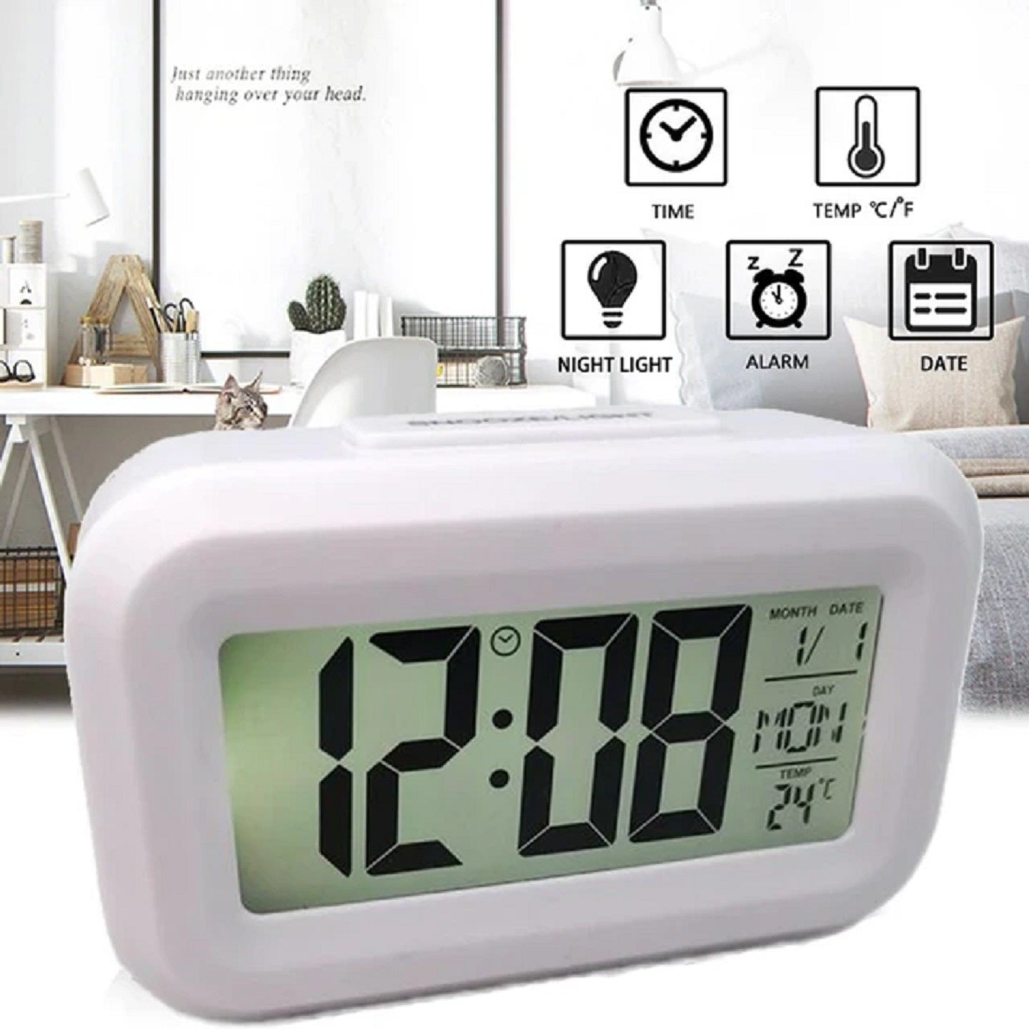 Reloj Despertador Con Pantalla Led Lcd Fecha Y Temperatura Blanco