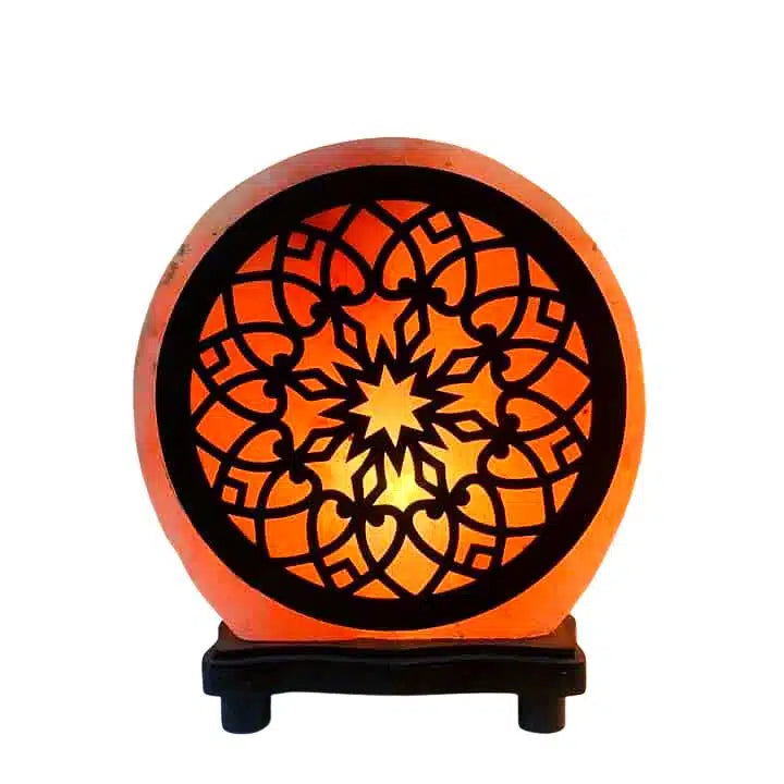 Lampara sal mándala grande + PORTA VELAS DE SAL REDONDO