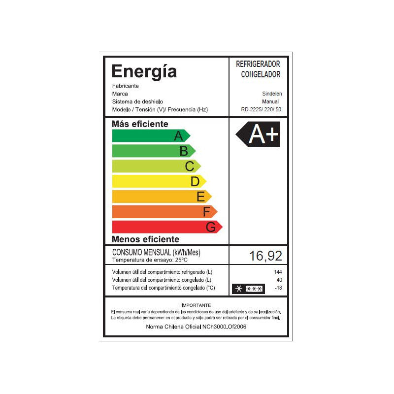 Refrigerador Sindelen 184 Litros 2225SI Plateado