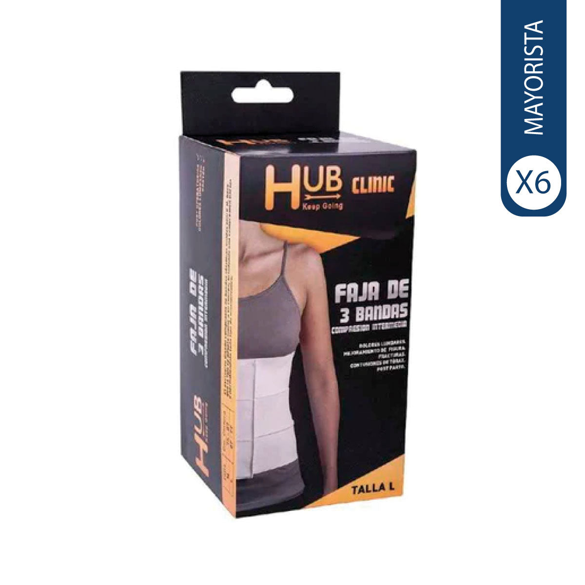 Pack de 6 fajas de 3 bandas hub clinic talla L