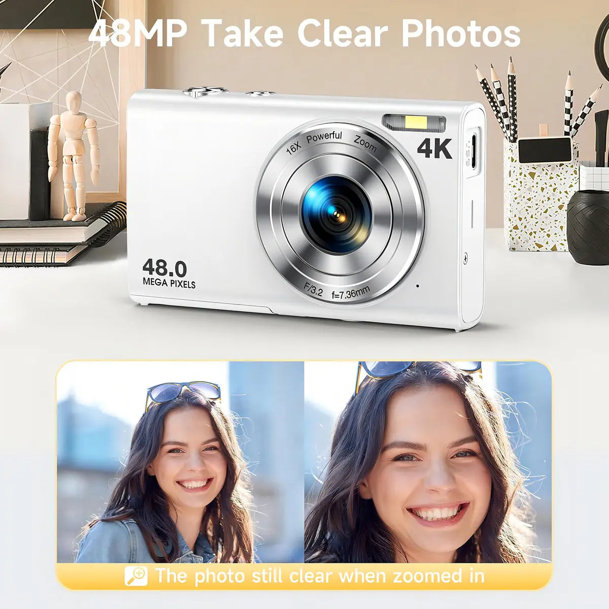 Cámara WebCam 4K 48MP Autoenfoque Sevenat, Blanco