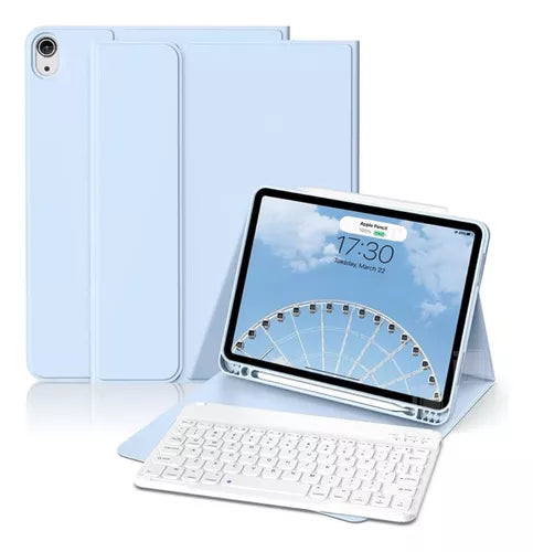 Funda Premium Mas Teclado Inalambrico Generico Para Ipad Air 5 Gen 10.9 Celeste