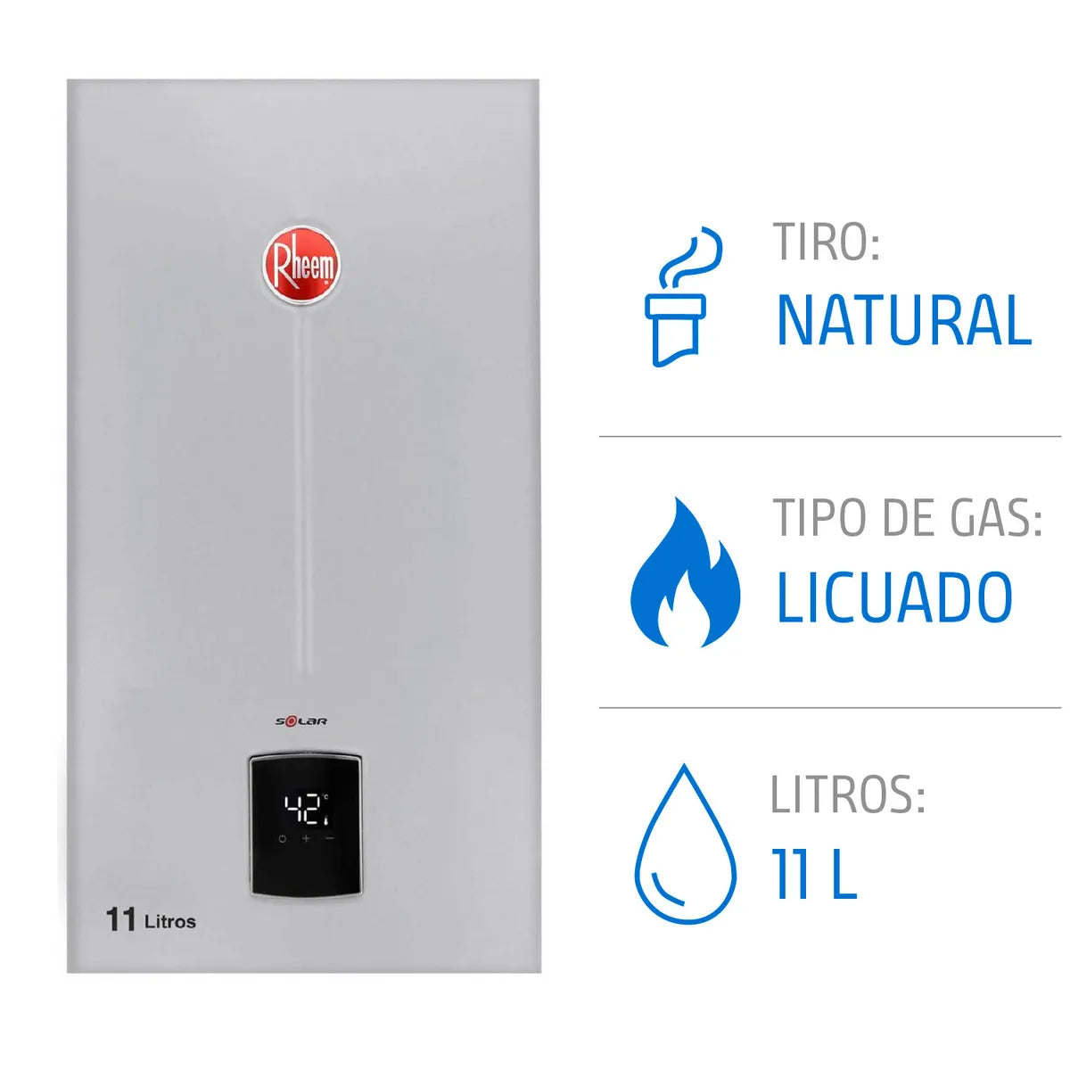 Calefón Rheem RTNT 11 Digital Gas Licuado Tiro Natural 11 Litros
