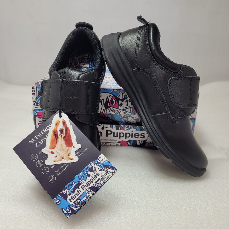 Zapato Escolar Hush Puppies  Jungla Velcro Negro 30