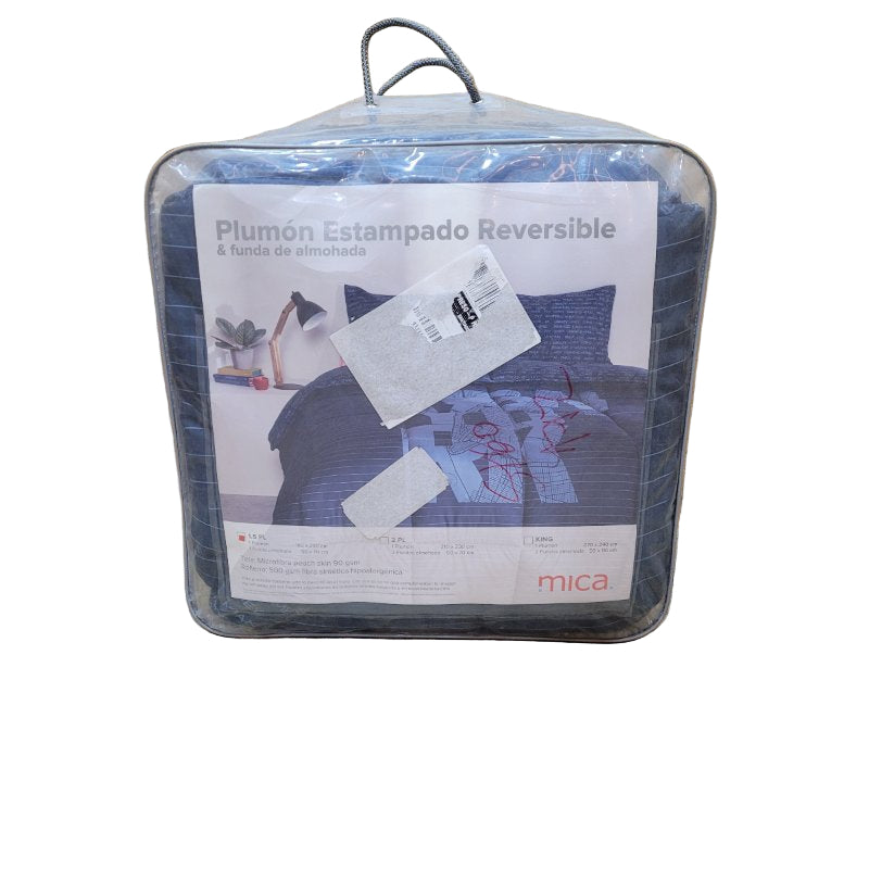 Plumón Estampado Reversible Mica New York 1.5plaza Azul