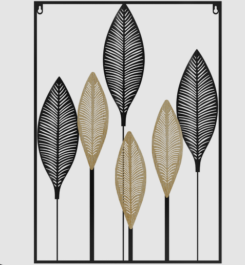 Decoración de Pared con Hojas de Metal Negro y Dorado