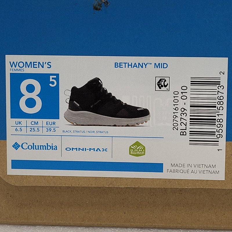ZAPATILLA COLUMBIA BETHANY MID NEGRO 39.5 EUR FEMENINO