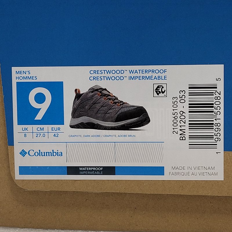 ZAPATILLA COLUMBIA CRESTWOOD WATERPROOF GRIS 42 EUR MASCULINO