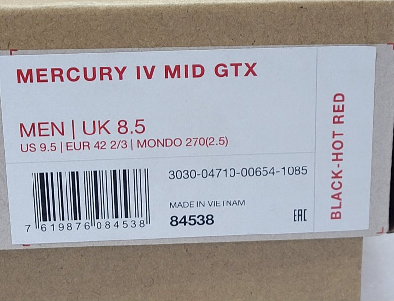 BOTINES MAMMUT MERCURY IV MID GTX BLACK HOT RED 42 2/3