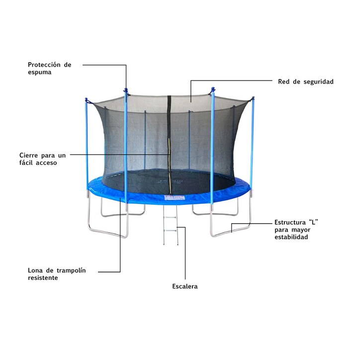 TRAMPOLIN DE 12 PIES CON RED DE SEGURIDAD KINGSPORTS