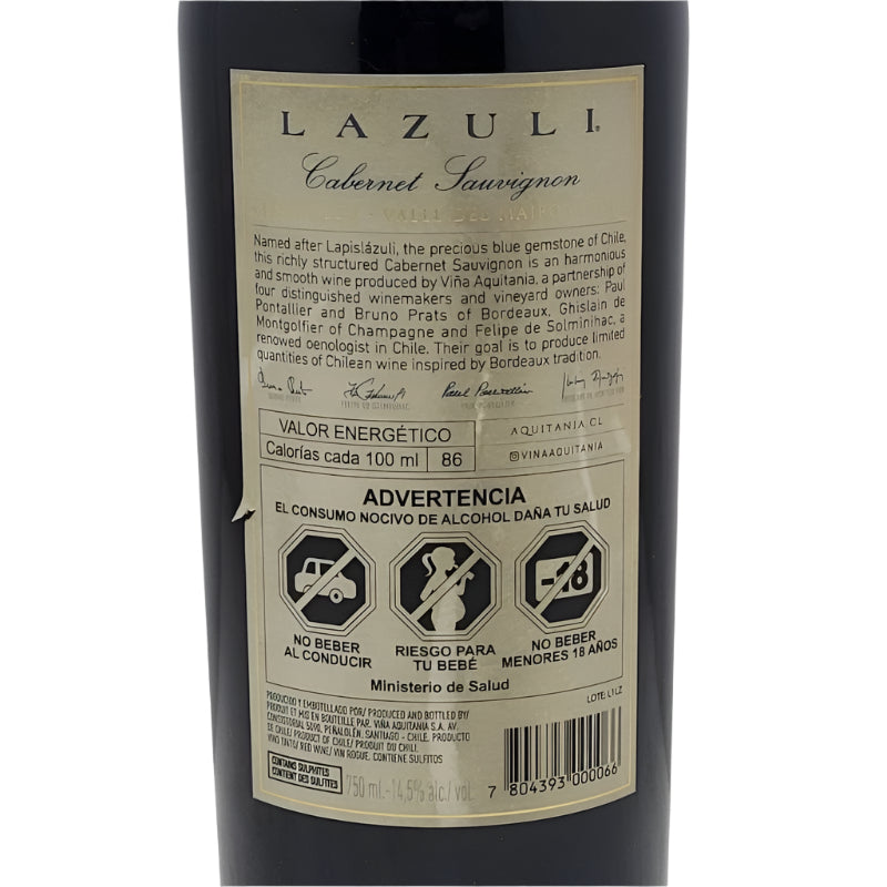 VINO TINTO AQUITANIA LAZULI CABERNET SAUVIGNON VALLE DEL MAIPO 750ML 2020