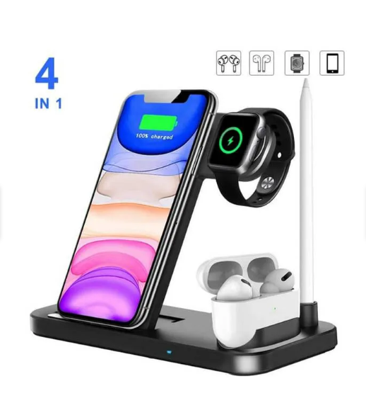 Cargador Inalámbrico 4 en 1 para iPhone, Compatible con Apple Watch y AirPods