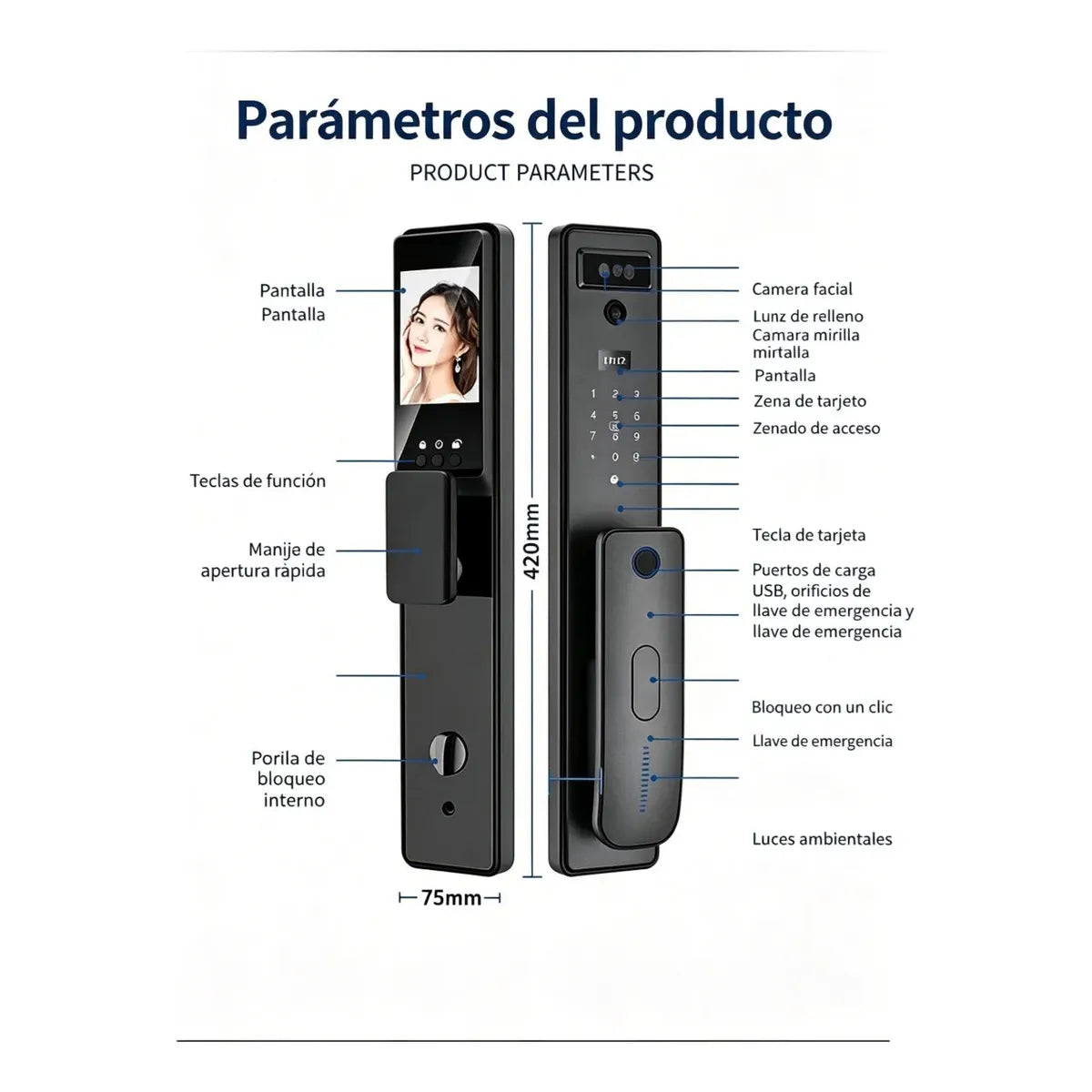 Cerradura Inteligente 3D Smart Lock HY03BY, Negro