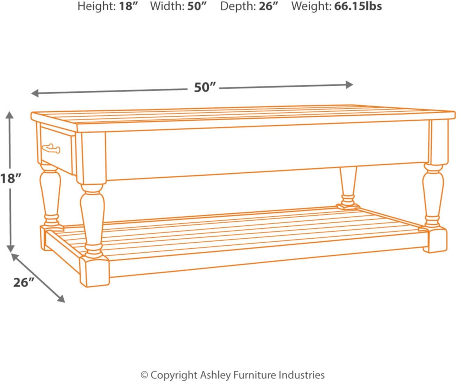 MESA DE CENTRO RUSTICA CON 2 CAJONES DESIGN BY ASHLEY SHAWNALORE T782-1