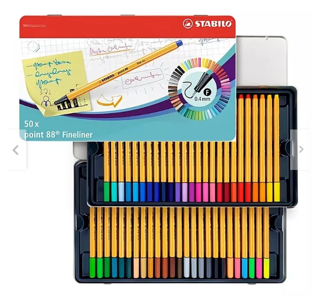 Set 50 Marcadores Fineliner Point 88 Caja Metálica Stabilo