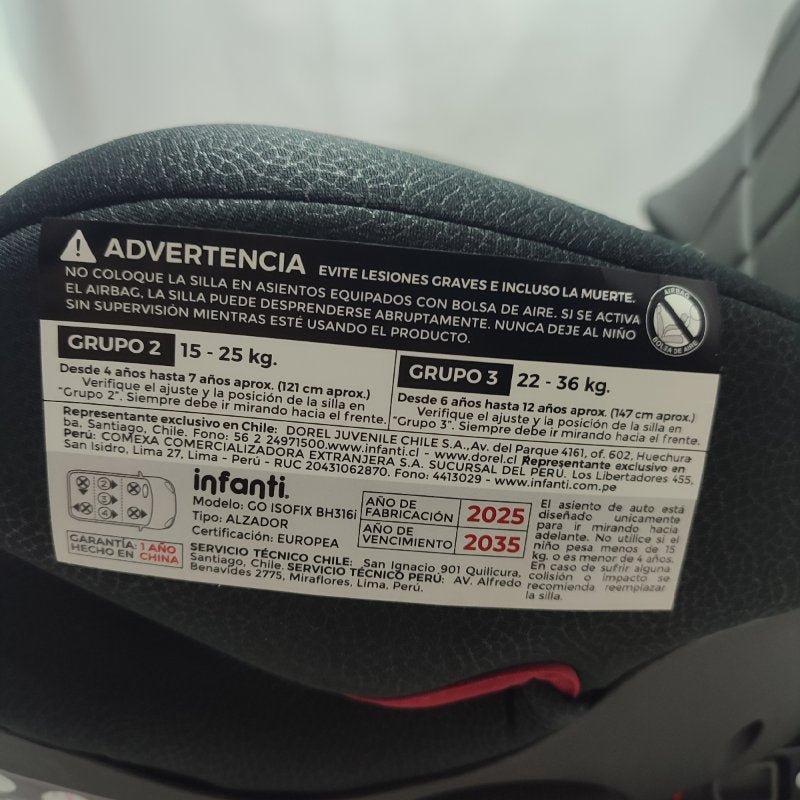 Silla De Auto Alzador Infanti Bh316i Go Isofix Negro 15 A 36 Kg / 3 A 12 Años