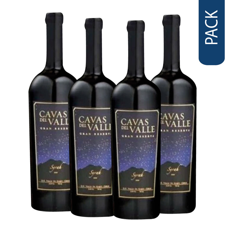 Pack de 4 vinos syrah gran reserva cavas del valle 2018 - 750cc