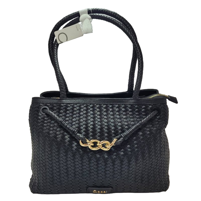 Cartera Dos Asas Ganel Tramado Car3036 Negro Femenino