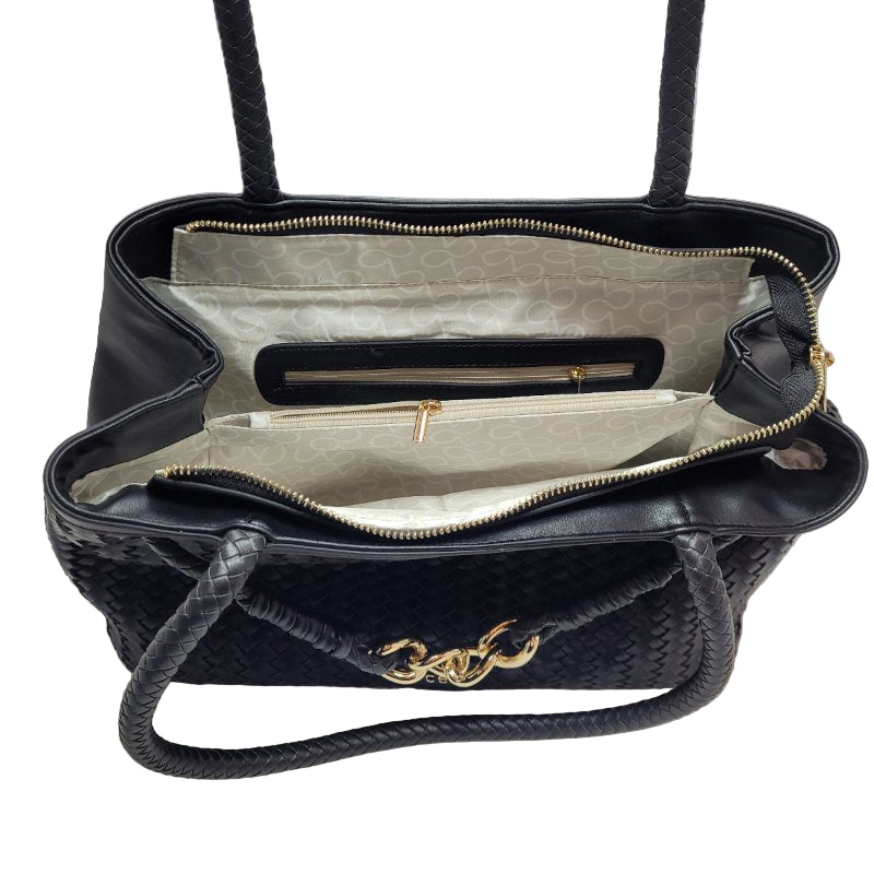 Cartera Dos Asas Ganel Tramado Car3036 Negro Femenino