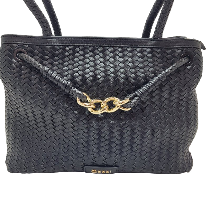 Cartera Dos Asas Ganel Tramado Car3036 Negro Femenino