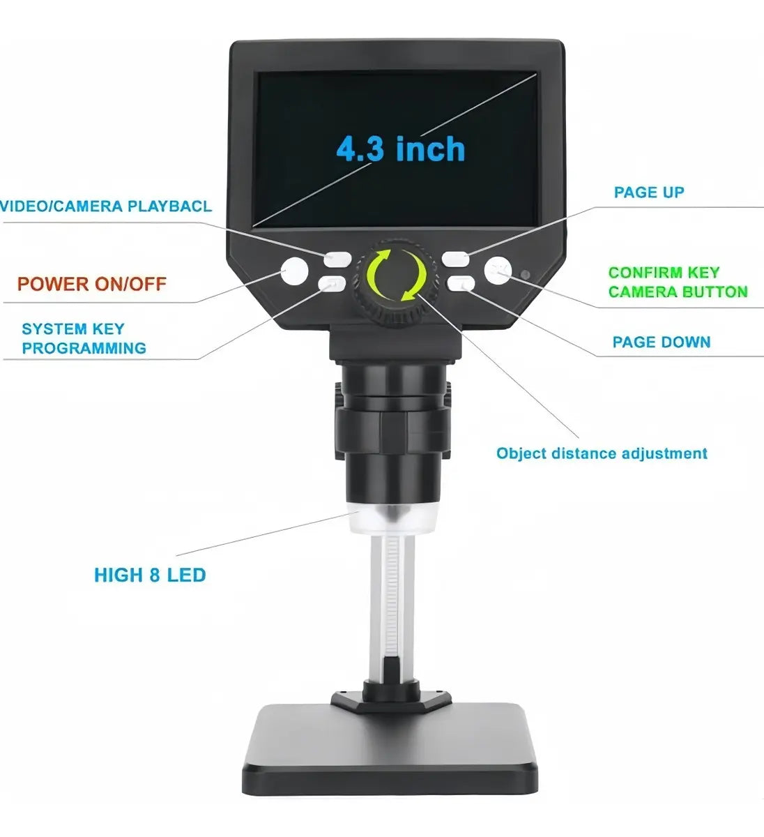 Microscopio Electrónico Académico con Pantalla LCD HD 4.3" y Aumento 1000X, Negro