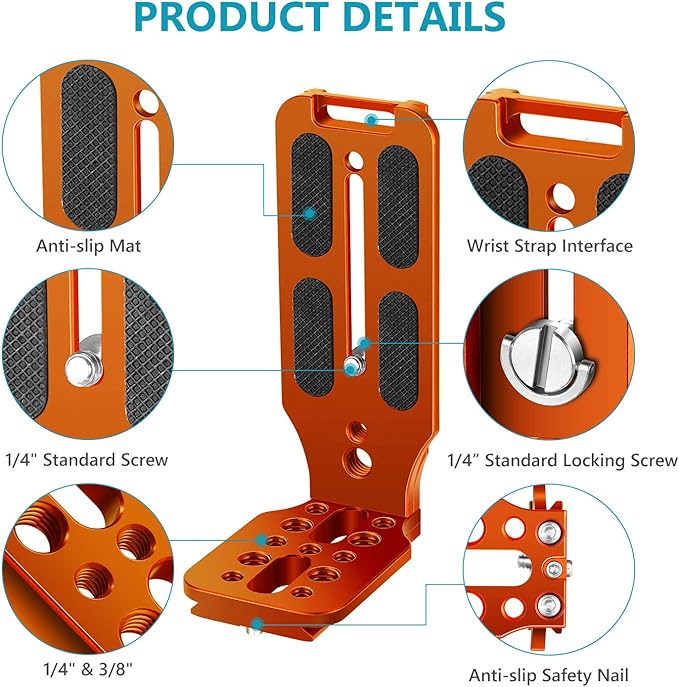 Soporte Cámara Vertical Genérico Clapper En Forma L  Placa Rapida Anaranjado