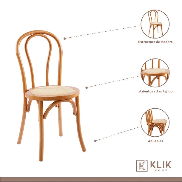 Silla Amelia Vienna Madera Rattan - Natural Klik