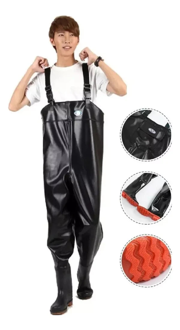 BOTAS FISHING GENERICO WADERS DE UNA SOLA PIEZA, IMPERMEABLES NEGRO 2XL